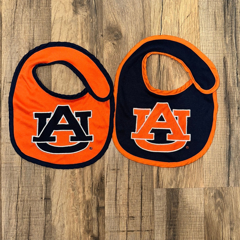 Baby Unisex Auburn University One Size Orange Navy Bibs Set Tigers Lot of 2 - Picture 4 of 6